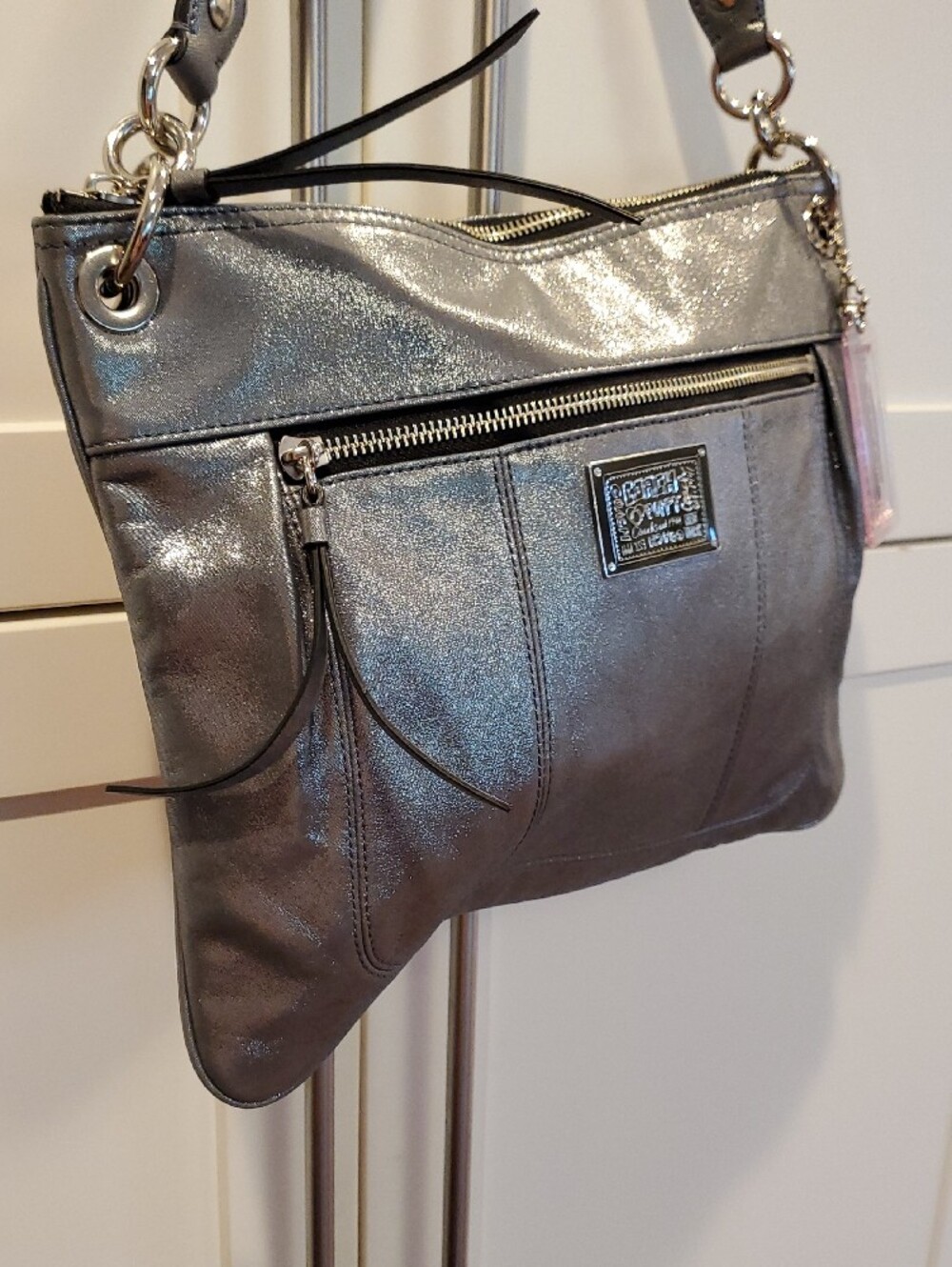 Coach Poppy "Hippee" Metallic Charcoal Shoulder Bag Nwot 2011 - Picture 7 of 10